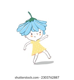 Cute little girl vector drawing. Line ink style, perfect for the girls oriented designs.