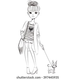 Cute little girl. Vector illustration. T-Shirt Print.