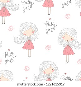 cute little girl vector seamless pattern illustration