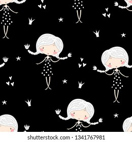 cute little girl vector seamless pattern illustration