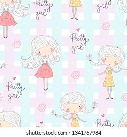cute little girl vector seamless pattern illustration