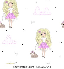 cute little girl vector seamless pattern illustration
