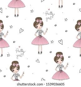 cute little girl vector seamless pattern illustration