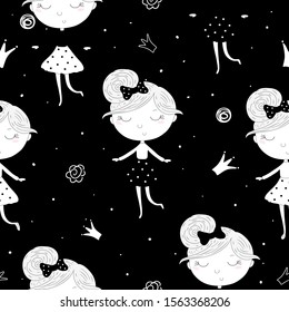 cute little girl vector seamless pattern illustration