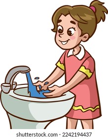 cute little girl washing her hands cartoon vector