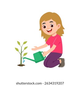 Cute little girl watering plants, world environment day vector illustration