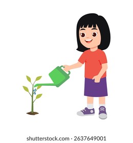 Cute little girl watering plants, world environment day vector illustration