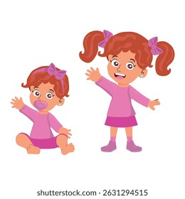 A cute little girl waves hello with a bright, joyful smile.