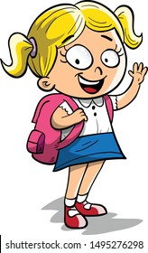 cute little girl waving and going to school