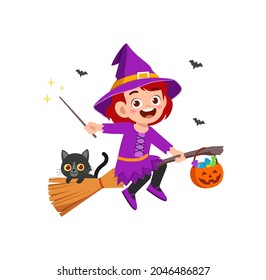 cute little girl wear witch costume for halloween