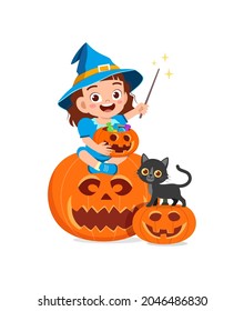 cute little girl wear witch costume for halloween