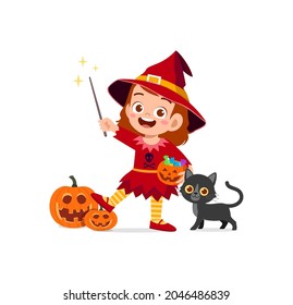 cute little girl wear witch costume for halloween