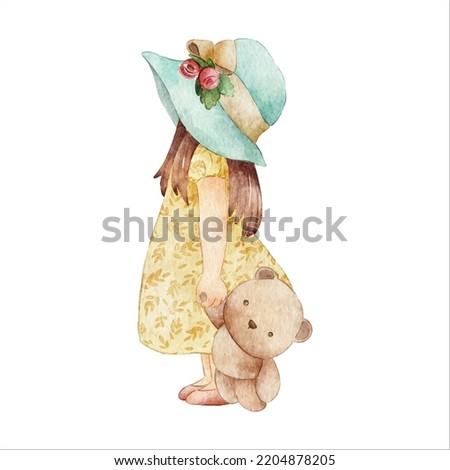 cute little girl wearing hat watercolor illustration clipart for baby and kids