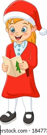 Cute little girl wearing santa clothes singing christmas carol