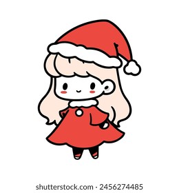 cute little girl wearing santa claus costume cartoon chibi vector illustration template design