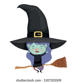 cute little girl with witch costume and broom