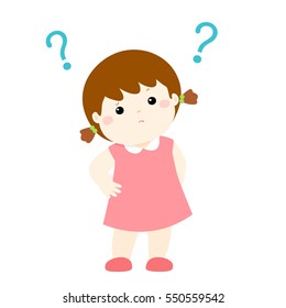 Cute little girl wondering cartoon character vector illustration