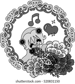 A cute little girl and the wreath of cosmos