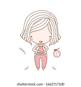 Cute little girl, young girl, sweet girl wear watermelon costume.  Flat character design. Vector illustration for the t-shirt, print book, greeting card.