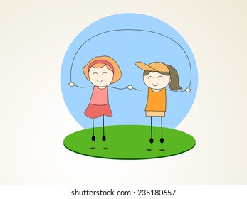 Cute little girls enjoying and playing rope together.
