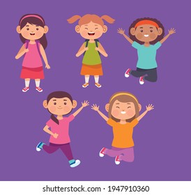 Cute Little Girls Group Characters Stock Vector (royalty Free 