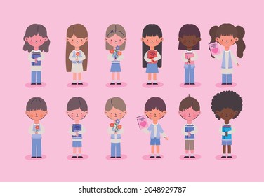 cute little girls icons set