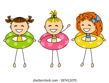 Cute little girls with lifebuoys