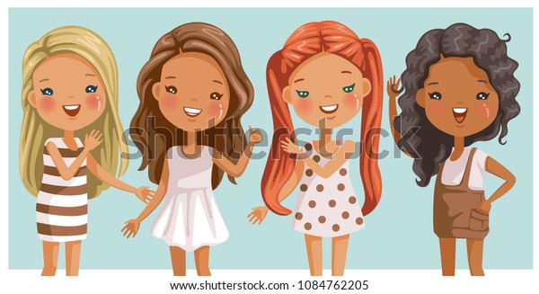 Cute Little Girls Long Hair Beautiful Stock Vector Royalty Free