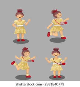 Cute little girls played happily and greeted kindly, for flash card, sticker, background, and other. A simple vector design.