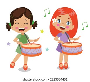 cute little girls playing the drums