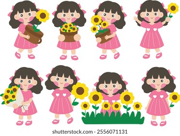 cute little girls with sunflower.