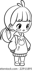 cute little girl,vector,cartoon,character,coloring book, coloring page, black line, child,coloring,anime girl