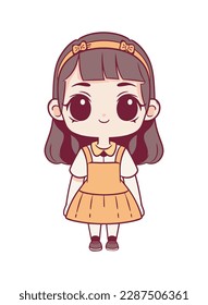 cute little gitl chibi icon isolated