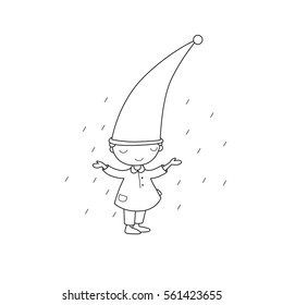 Cute little gnome. Elf and rain.  isolated objects on white background. Vector illustration. 