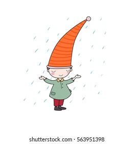 Cute little gnome. Elf and rain. isolated objects on white background. Vector illustration. 