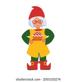 Cute little gnome with pie. Vector Isolated characters on a white background.