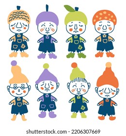Cute little gnomes doodle clipart collection. Perfect for posters, stickers, tee, logo and print. Isolated vector illustration for decor and design.


