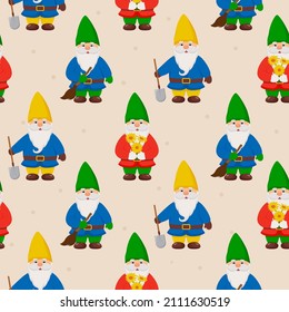 Cute little gnomes seamless pattern. Garden gnomes