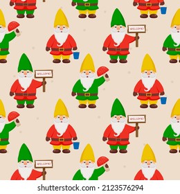 Cute little gnomes seamless pattern. Garden gnomes