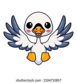 Cute little goose cartoon flying