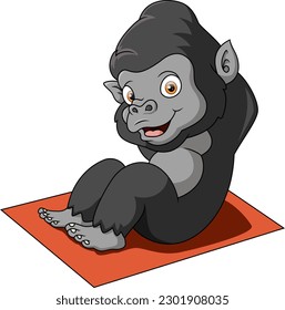 Cute little gorilla cartoon doing yoga pose