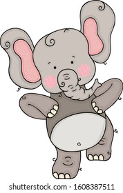 Cute little gray elephant dancing
