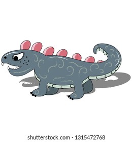 cute little gray fantastic animal, monster, dinosaur, colorful cartoon illustration for children. vector background.