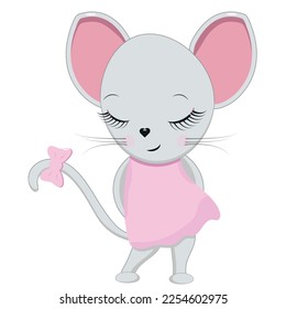 Cute little gray mouse.Funny gray baby animal character vector illustration.
