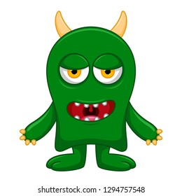 Cute little green cartoon monster isolated