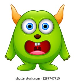 Cute little green cartoon monster isolated