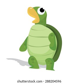 Cute little green cartoon turtle vector illustration.