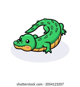 Cute little green crocodile cartoon