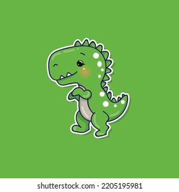 Cute little green dinosaur is walking, vector