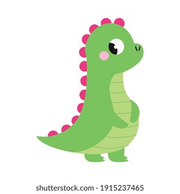 Cute Little Green Dragon, Funny Baby Dinosaur Fairy Tale Character Cartoon Style Vector Illustration